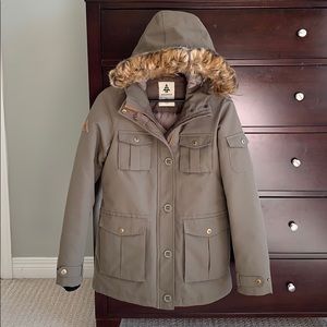 3/4 length, polyester shell, down/feather padding